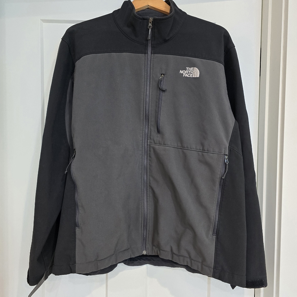 North Face Jacket Mens XL Black Grey Full Zip Outdoor Hiking Softshell Gorpcore